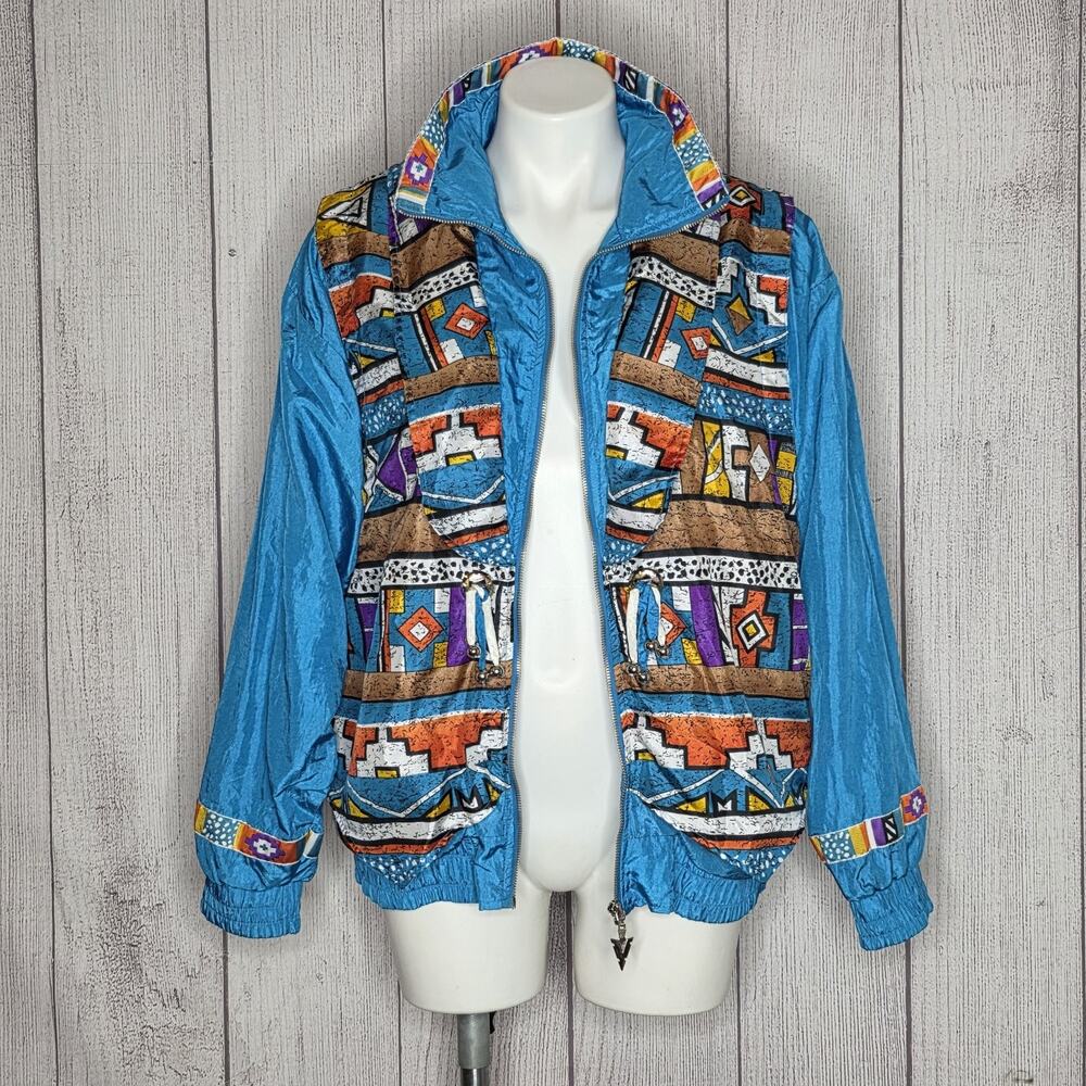 Vintage 90s Lavon Southwestern Aztec Windbreaker Jacket Western Beaded - Medium